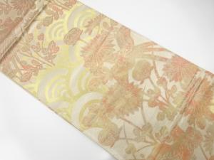 アンティーク　花鳥に青海波模様織り出し袋帯（材料）